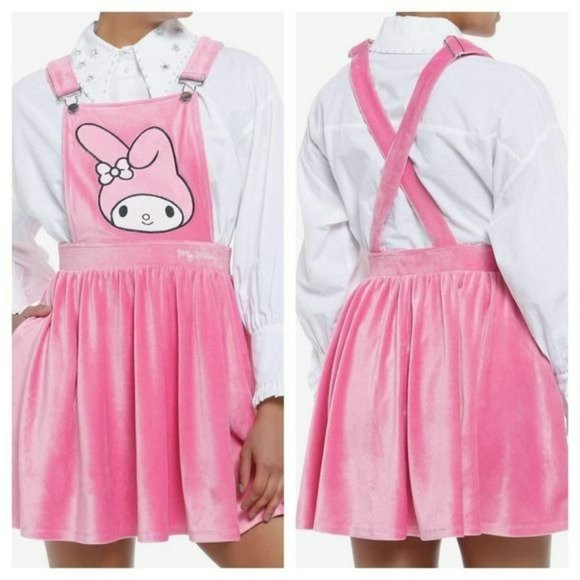 Sanrio Dresses & Skirts - My Melody Pink Velvet Skirtall Jumper Dress Overall size XL NEW NWT